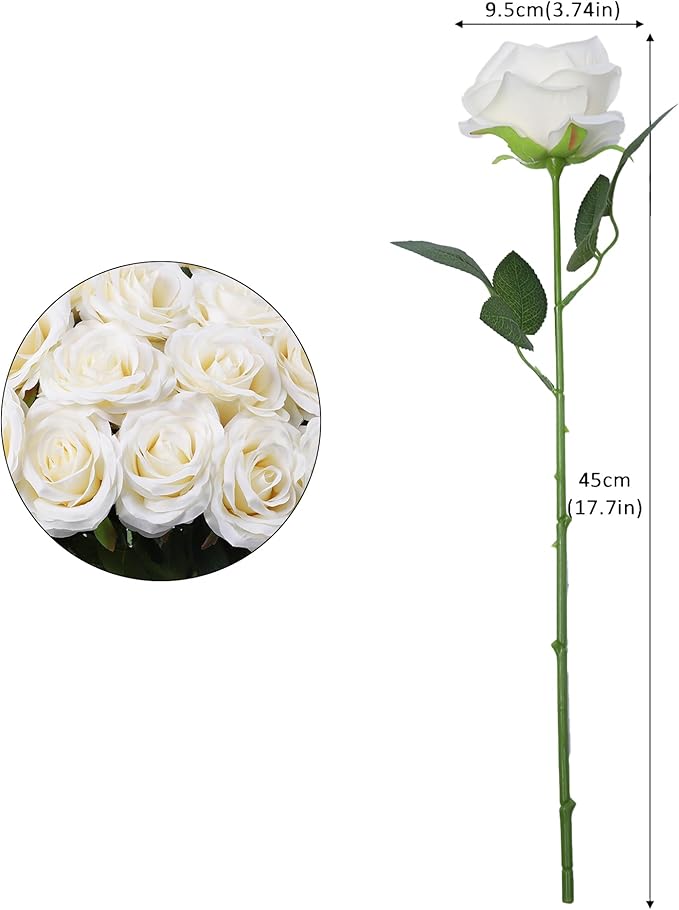 Artificial Rose Flower Ivory Flowers Ivory Roses White Roses Silk Flowers 30 pcs with Long Stem Silk Roses Bouquet for Wedding Bridal Shower Party Home Decoration