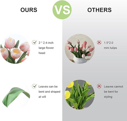 Light Pink Artificial Tulips, 2 Bundles 14Pcs, Fake Tulips Artificial Flowers, 2 x 2.4 Inch Large Flower Head Big Tulip, Easter Valentine's Day Mother's Day Home Decoration Flowers