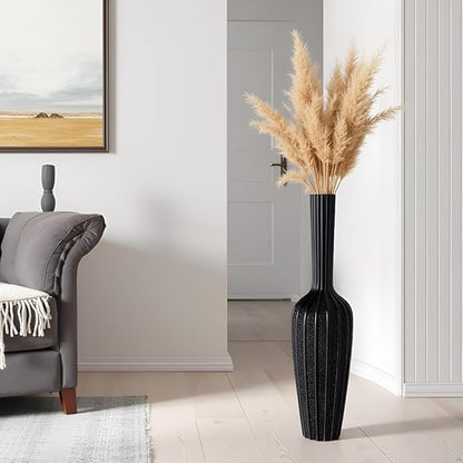 Modern Black Floor Vase - 23.62 Inches Tall Decorative Vase for Dried Flowers, Home Decor Accent, Resin Tall Floor Vase