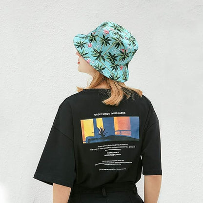 Malaxlx Unisex Bucket Hat Beach Sun Hat Aesthetic Fishing Hat for Men Women Teens, Reversible Double-Side-Wear