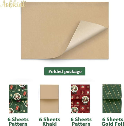 Aobkiat Christmas Wrapping Tissue Paper for Bag,24 Sheets Red Green Gift Wrap Paper for Xmas Decor,Family Friends Present Packaging,DIY Craft,20×15inch
