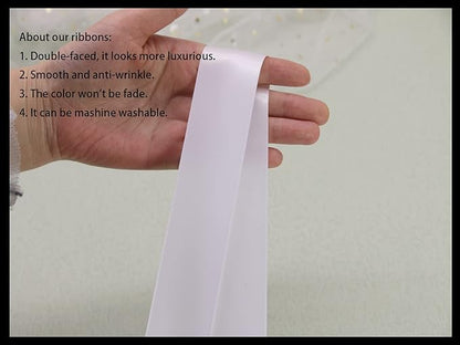 White Double Faced Satin Ribbon for Wedding Decorations 1-1/2 inch Flower Boutique Gift Wrapping Ribbon 1.5inch 50yards Fabric Silk Bow Ribbon for Valentine's Day,DIY Crafts Hair Headband-Sewing