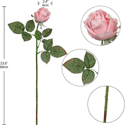 Artificial Realistic Roses Pale Pink Flowers 24" Real Touch Silk Roses Bouquet Long Stems Rose Fake Roses Decor for Home Party Wedding Table Centerpieces Roses Realistic - 5 Pcs