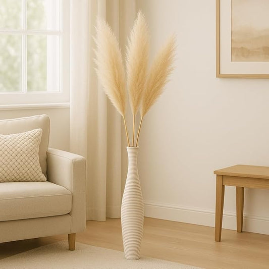 Leewadee Large White Home Decor Floor Vase - Wooden 26 inch Tall Farmhouse Decor Flower Holder for Fake Plant and Pampas Grass