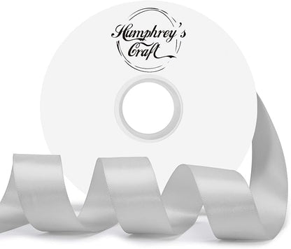 Humphrey's Craft 1 Inch Silver Double Faced Satin Ribbon - 50 Yards Thick Silk Ribbon for Crafts Gift Wrapping DIY Bows Bouquet Decoration Sewing Christmas Tree Wedding and Invitation Card.