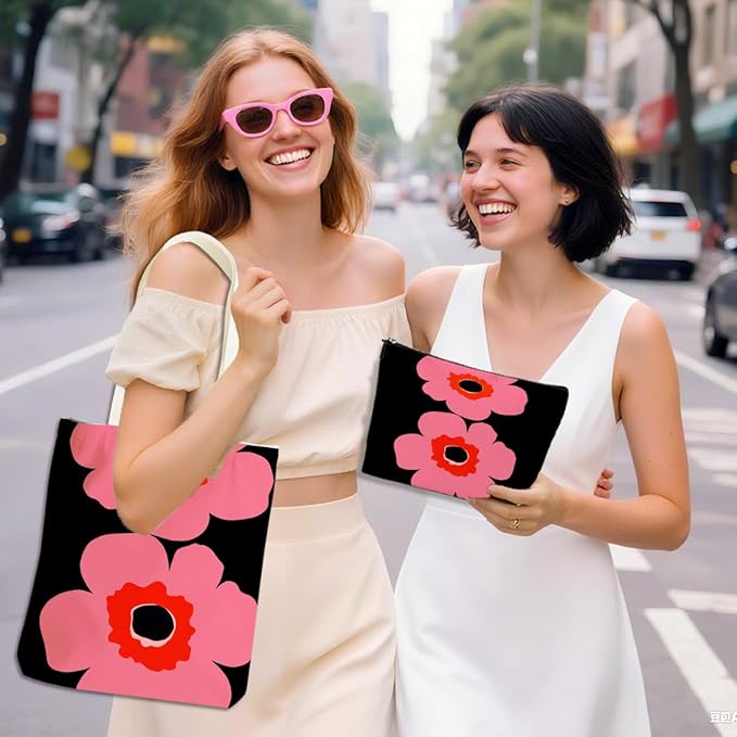 Flower Plant Lover Gifts for Women Canvas Tote Bag with Makeup Bag Cosmetic Bags Grocery Bags for Shopping Christmas