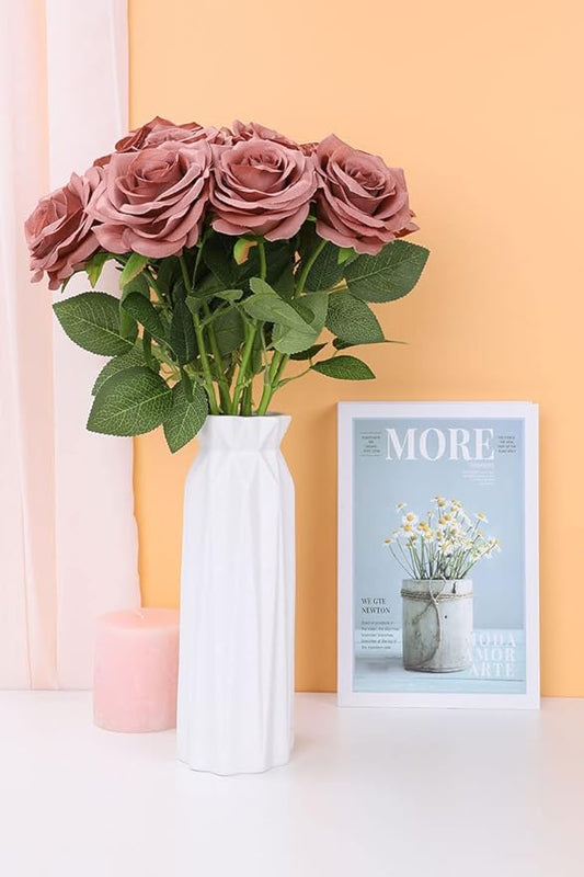 Artificial Rose Flower 12Pcs Dusty Rose Rose Fake Rose Silk Rose Real Looking Fake Flowers with Stems for DIY Wedding Bouquets Tables Centerpieces Floral Arrangements Festival Decoration