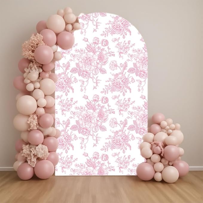 Arch Backdrop Cover Baby in Bloom Baby Shower Arch Stand Spandex Fabric Cover Blue Flowers Floral Pink Bows Girls Birthday Party Baptism Decorations (3.3X6.5ft,G-4029)
