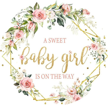 Baby Shower Round Backdrop - Pink Floral Girls Circle Background - Baby Shower Party Decor - Banner - Photo Studio Prop