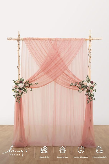 Ling's moment Pink Backdrop Curtains, 10Ft x 23Ft Red Clay Long Sheer Wrinkle-Free Background Backdrop Curtain&Table Cloth for Birthday Party Wedding Baby Shower Photo Booth Decor