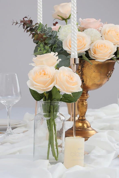 30pcs Roses Artificial Flowers Champagne Silk Roses with Long Stems Fake Flowers for Wedding Bouquet Centerpices Decorations Party Bridal Baby Shower Home Decor