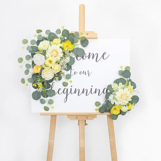 2pcs Wedding Arch Flowers,Wedding Welcome Sign,centerpieces for Tables,Reception Backdrop Table Decorations Welcome Sign (Yellow)