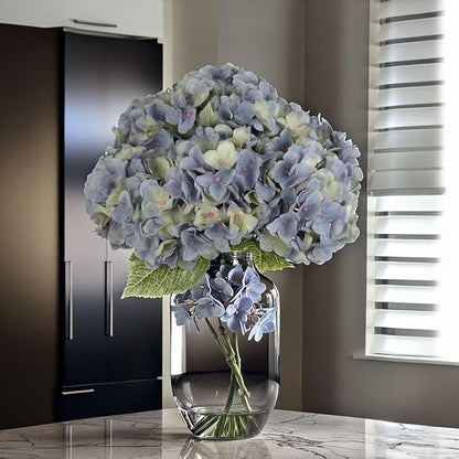 2Bouquets Artificial Fake Flowers Plants Silk Hydrangea Arrangements Wedding Bouquets Decorations Plastic Floral Home Kitchen Garden Party Festival Bar DIY (Bluish Green)