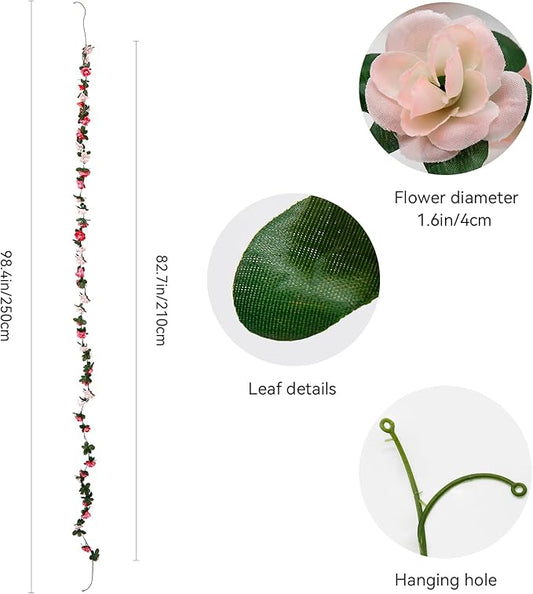12 PCS 98.4 FT Artificial Flower Garland Pink Rose Garland for Wedding Room Decor（12,Pink）