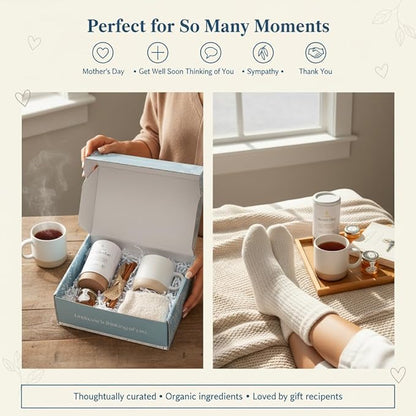 UnboxMe Tea Gift Basket Care Package for Women - Self Care Box with Cozy Socks, Mug, Chai Tea, Honey & Cinnamon, Get Well Soon, Thinking of You