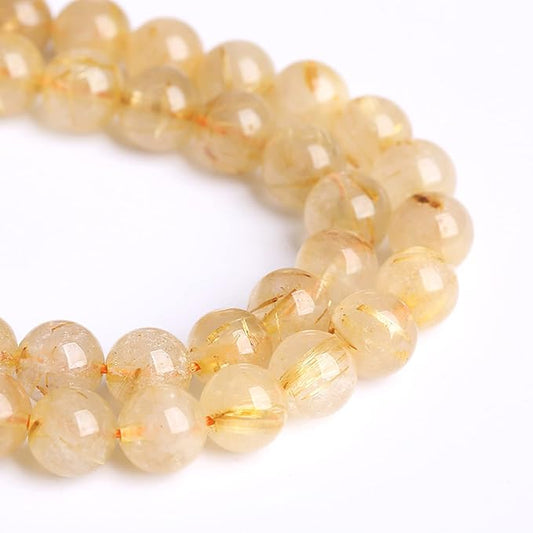 4MM 88PCS Natural Stone Golden Rutile Quartz Beads Gemstone 2A Grade Actinolite Semi Precious Crystal Loose Beads for Jewelry Making DIY Bracelet Necklace 1 Strand