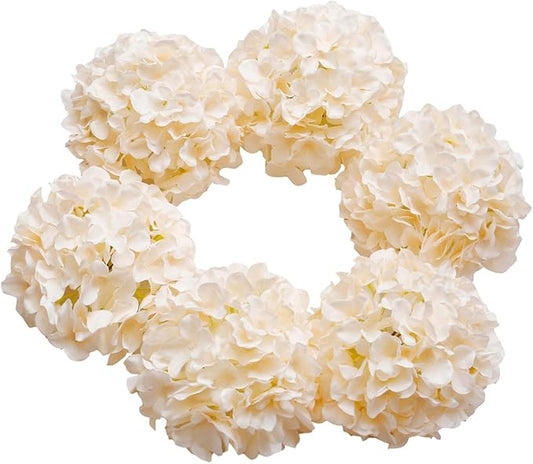 DuHouse Hydrangea Silk Flowers Large Artificial Flowers with Stem Fake Champagne Flower Heads for Wedding Centerpiece Home Decor Pack of 6