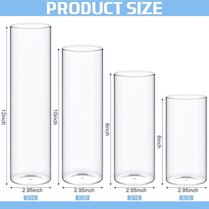 Sawysine 64 Pcs Glass Cylinder Vases 2.5''/2.95''/3.9'' Diameter Clear Flowers Vase Hurricane Floating Candles Holders for Table Centerpieces (2.95 x 6 in,2.95 x 8 in,2.95 x 10 in,2.95 x 12 in)