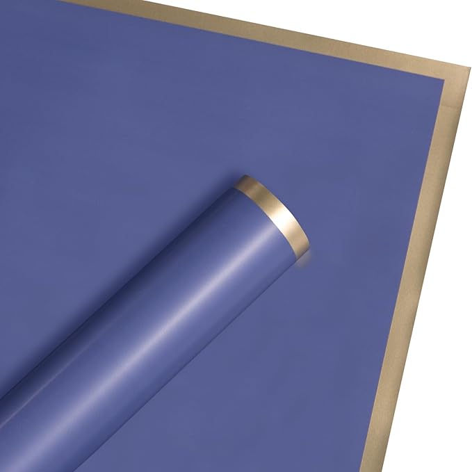 WRAPAHOLIC 20 Sheets Flower Wrapping Paper - 22.4 x 22.4 inch Blue with Gold Edge Water-Resistant Floral Bouquet Wrapping Paper, Florist Supplies Packaging Paper for Wedding Birthday Gift DIY