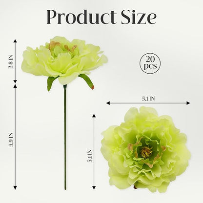 20pcs 5" Artificial Flower Peonies, Silk Peonies with 6" Stems, Flowers Suitable for Wedding Bouquets, Home Party Decoration (Light Green)