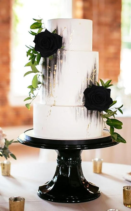 Artificial Roses 16pcs Velvet Black Roses Artificial Flowers 3.94" Fake Black Roses for Wedding Flowers Black Rose Decor for Centerpieces Home Party Decor (Black)