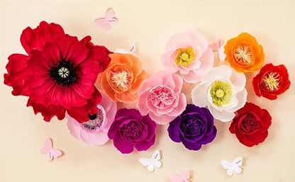 Crepe Paper Flowers Decoration for Wall, Artificial Flowers for Wedding Decor,Flower Backdrop Decor,Baby Shower,Birthday Party,Photo Backdrop,Archway Decor, Nursery Wall Decor (Red&Beige;Set/6)