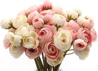 Hananona 18 Pcs Artificial Silk Rose Flowers Persian Ranunculus Bouquet Asian Buttercup,Suitable for Core Decorations,Weddings,Home (Pink, 2)