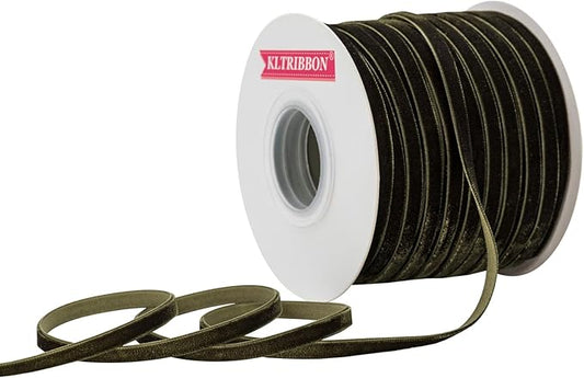 Nylon Velvet Ribbon Single Faced,1/4 Inch X 50Yards Spool (Moss Green)