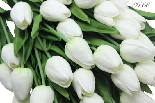 Artificial Tulips 10 Heads Mini Real Touch Artificial Flowers Fake Tulip for Home Decor Wedding Party DIY Bouquet Flowers (White)