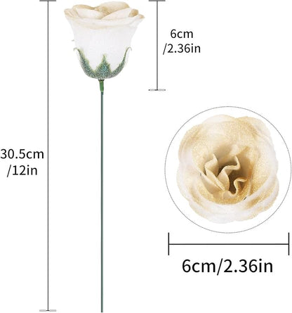 Glitter Roses Bouquet,30PCS Glitter Flowers Fake Roses Artificial Flowers with Stems for Wedding Party Christmas Valentine's Day Home Decor (Gradient Champagne