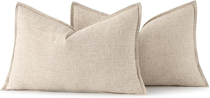 MIULEE Decorative Linen Lumbar Pillow Covers 12x24 Inch Natural Beige Boho FarmhouseNeutral Christmas Couch Throw Pillows for Bed Pack of 2 Accent Modern Pillowcase Sofa Livingroom Home Decor