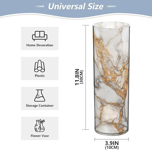 ALAZA White Gilded Marble Pattern Flower Vases for Home Decor Kitchen Bedroom Living Room Bathroom Office Table Decorations