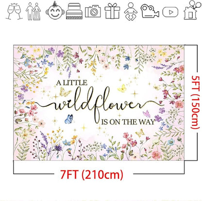 Mocsicka Wildflower Baby Shower Backdrop A Little Wildflower is On The Way Girl Baby Shower Decorations She is a Wildflower Photoshoot Background Banner (7x5ft)