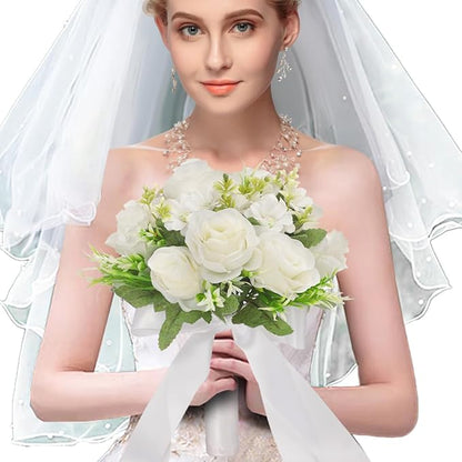 CYANLUX Wedding Bouquets for Bride Bridesmaid Bouquet Champagne White Artificial Roses Flowers for Wedding Valentine's Day Church Home Decoration (White)…