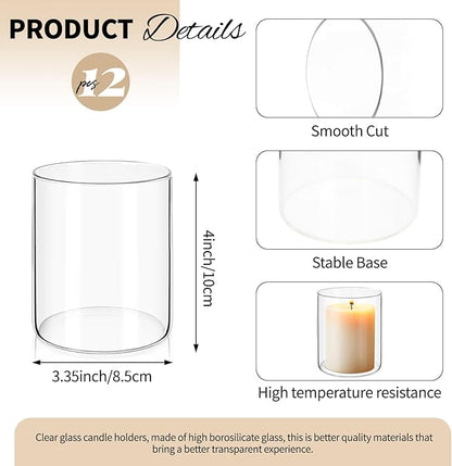 12Pack Glass Cylinder Vases for Centerpieces - 4 Inch Small Flower Vase for Wedding Decorations, Floating Candle Holder Vase Bulk,Glass Hurricane Candle Holders for Table Shelf, Party, Home Decor