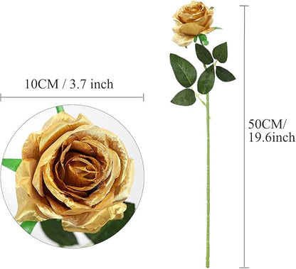 Nubry Artificial Silk Rose Flower Bouquet Lifelike Fake Rose for Wedding Home Party Decoration Event Gift 10pcs (Gold)