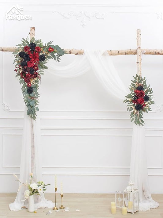 Artificial Flowers Wedding Arch Decor Arch Flowers (Set of 2) for Wedding Welcome Sign and Backdrop Decoration (Vintage red)