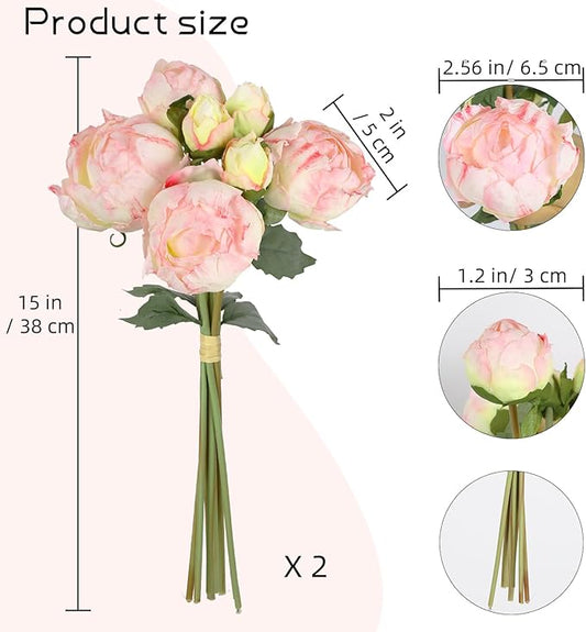 IPOPU Pink Peonies Artificial Flowers 2 Bouquets Silk Peonies with Stems Real Look 14PCS Fake Pink Flowers Centerpieces for Tables Wedding Bouquet Faux Flowers Crafts Floral Arrangement