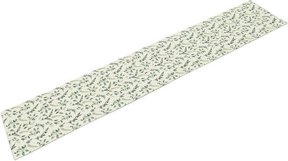 Watercolor Leaf Table Runner, Green Botanical Leaves Nature Decor Table Runner for Kitchen Dining Party Picnic Decoration, 13x36 Inch