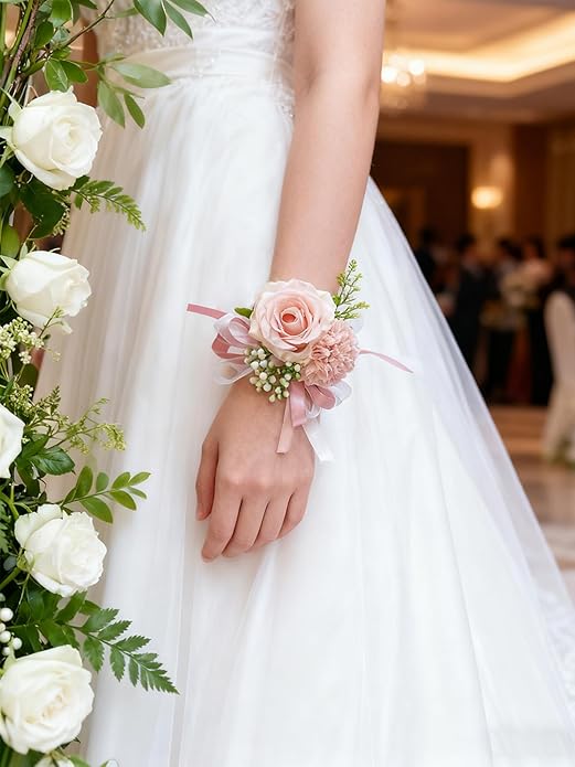 Rose Wrist Corsage Wristlet Band Bracelet Wedding Wrist Corsage Artificial Flowers Bracelet Homecoming Prom Corsages Wristlet for Women Bride Bridesmaid Wedding Prom Anniversary