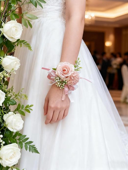 Rose Wrist Corsage Wristlet Band Bracelet Wedding Wrist Corsage Artificial Flowers Bracelet Homecoming Prom Corsages Wristlet for Women Bride Bridesmaid Wedding Prom Anniversary