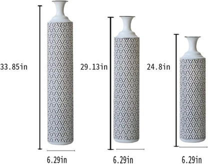 Metal Floor Vases Decorative, Set of 3 Flower Arrangement Stand, Tall White＆Black Metal Floor Vases for Living Room, Bedroom & Entryway, 33.85", 29.13", 24.8" H (White＆Black)