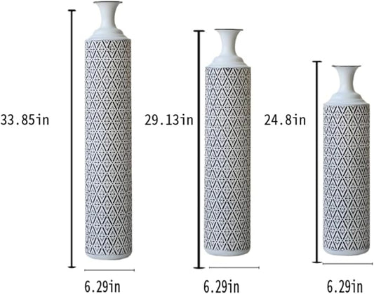Metal Floor Vases Decorative, Set of 3 Flower Arrangement Stand, Tall White＆Black Metal Floor Vases for Living Room, Bedroom & Entryway, 33.85", 29.13", 24.8" H (White＆Black)