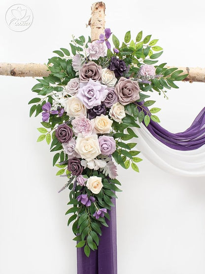 Wedding Arch, Artificial Flowers, Wedding Decor with Drapes (Set of 4)，Be Suited to Banquet, Party, Wedding Decor Ceremony and Background Decoration (Purple)