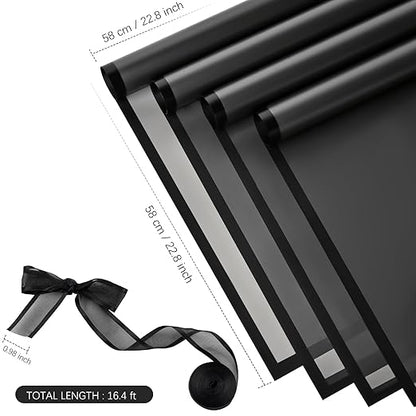 Jutieuo 20 Sheets Black Flower Wrapping Paper, Waterproof Floral Wrap Black Edge Bouquet Wrapping Paper Florist Supplies (22.8 x 22.8 inch)