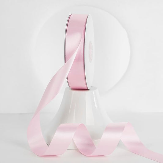 MEEDEE Pink Ribbon 1 Inch Pink Satin Ribbon Lux Double Faced Satin Ribbons by 50 Yards Polyester Wrapping Ribbons for Crafts, Weddings, Flower Bouquet, Holiday Decorating