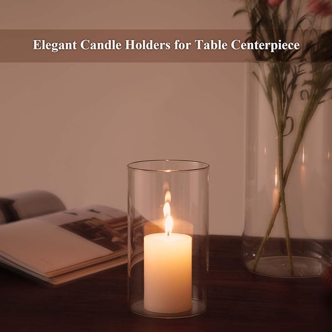 Hurricane Glass Candle Holder Clear Cylinder Vases, Pillar Candle Holders for Floating Candles Table Centerpiece Modern Vases for Weeding Centerpieces Decoration Party Home Decor (1 Set, S+M+L)