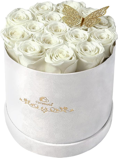 16 Roses in a Box, Preserved Flowers Gifts for Women, Forever Flowers for Delivery, Flower Birthday Gifts Box for Her, Eternal Flowers Rose Gifts for Mom, White