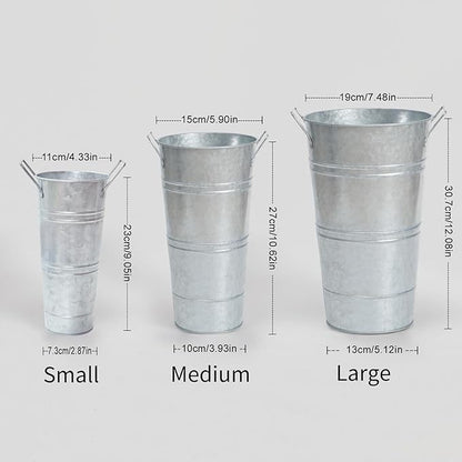 Notakia 10.62 Inch Galvanized Metal Vases Farmhouse French Flower Bucket Vases for Cut Flowers for Home Decor and Wedding Table Centerpiece Decorations (Medium Silver 4Pcs)