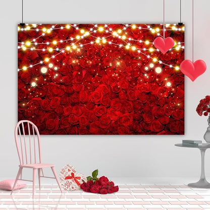 Leowefowa 8x6ft Red Rose Photo Backdrop Romantic Rose Floral Wall Background for Lover Sweet Valentine's Day Wedding Bridal Shower Mother's Day Sweet Party Banner Decor Photo Supplies Prop